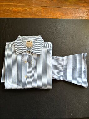 Thomas Pink Light Blue and White Striped Dress Shirt 15 1/2 35